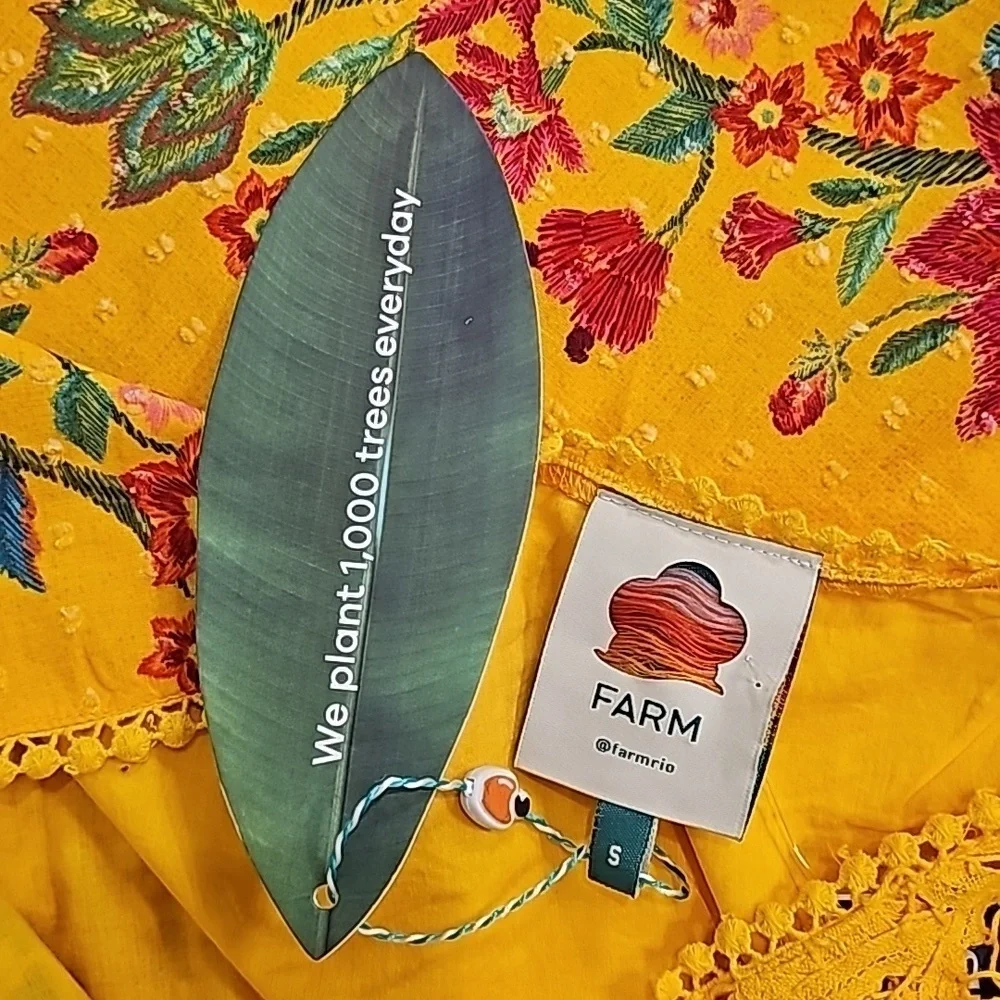 Farm Rio Yellow Flower Dream Embroidered One-Shoulder Blouse - Size Small - Picture 7 of 8